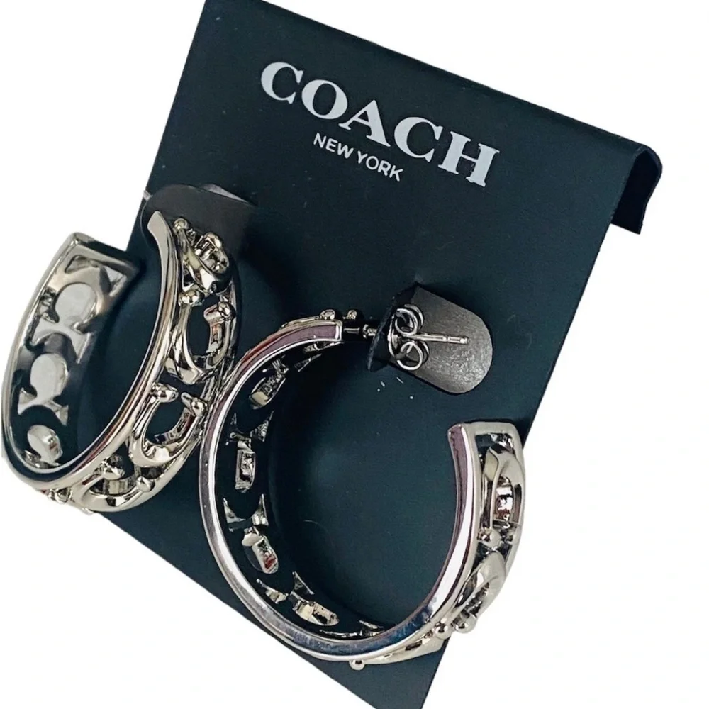 NWT - Coach Signature Openwork Hoop Earrings - Picture 3 of 4